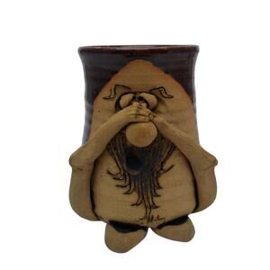 Vtg Studio Art Pottery Ugly Face Mug Artist Signed